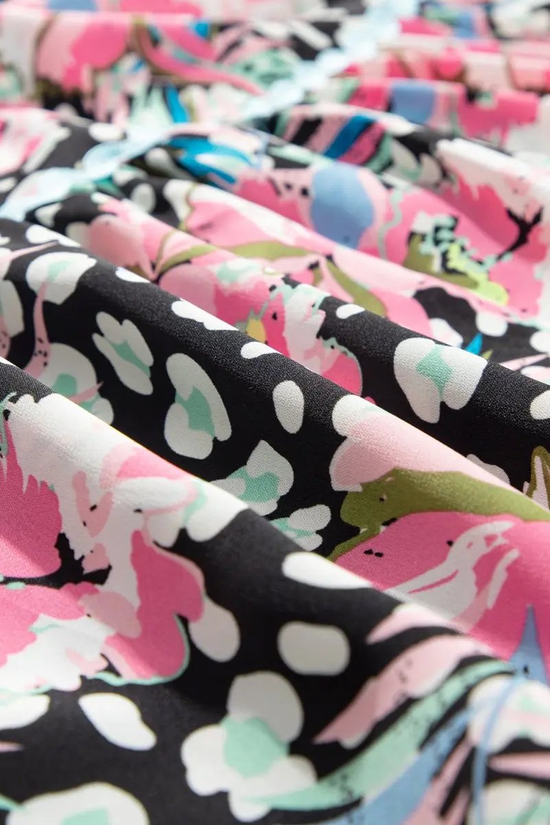 Pink Floral Ricrac Embellished Tiered Mini Dress for Women - Love Salve